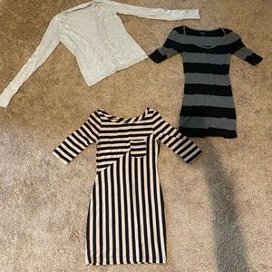 XS shirt, dress and cardigan